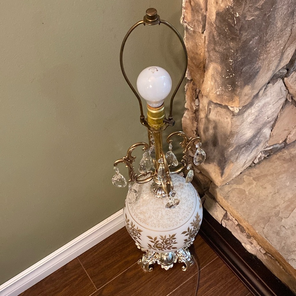 Vintage, Style, Italian Table/ Floor Lamp, Gold motif on white MCM